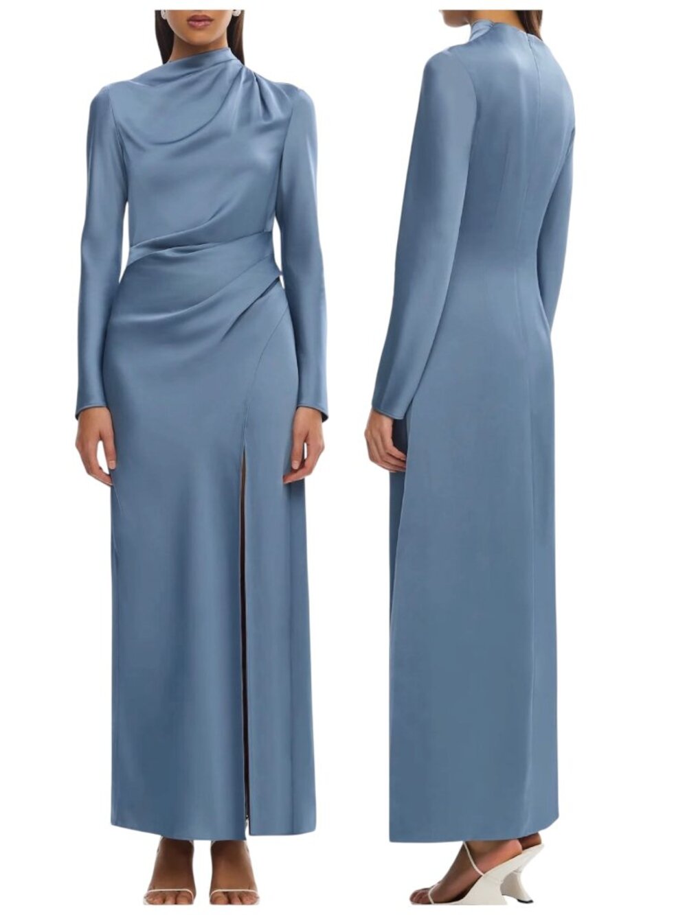 Significant Other Alyssa Blue Ruched Mock Neck Maxi Dress US 4 NWT